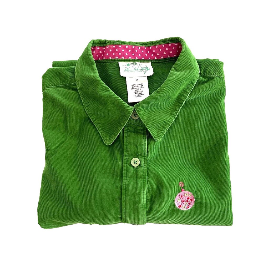 Vtg Quacker Factory Embroidered Christmas Ornament Corduroy Shirt Ladies 1X - Picture 9 of 9